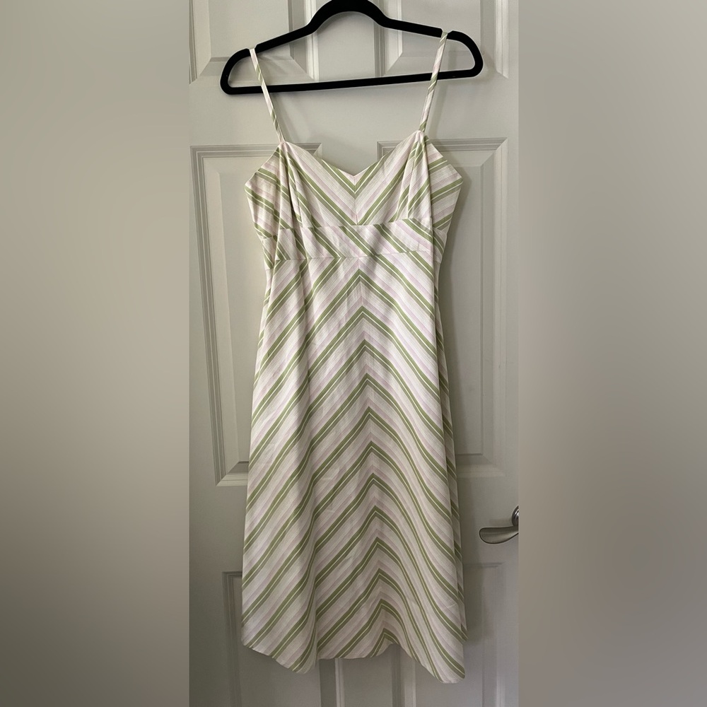 Vintage Banana Republic Empire Waist Sleeveless Striped Midi Dress V-neck 10